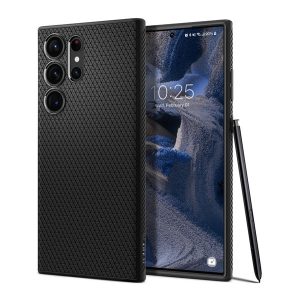 SPIGEN LIQUID AIR szilikon telefonvédő (közepesen ütésálló, légpárnás sarok, rombusz minta) FEKETE Samsung Galaxy S23 Ultra (SM-S918)