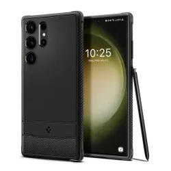   SPIGEN RUGGED ARMOR szilikon telefonvédő (közepesen ütésálló, légpárnás sarok, karbon minta) FEKETE Samsung Galaxy S23 Ultra (SM-S918)