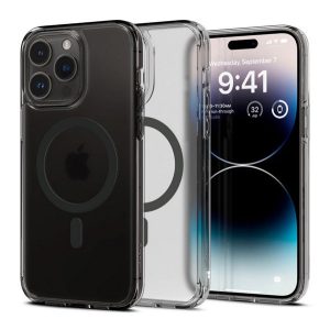 SPIGEN ULTRA HYBRID MAG műanyag telefonvédő (közepesen ütésálló, légpárnás keret, Magsafe kompatibilis) FEKETE Apple iPhone 14 Pro