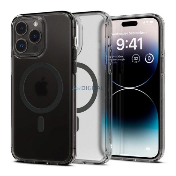 SPIGEN ULTRA HYBRID MAG műanyag telefonvédő (közepesen ütésálló, légpárnás keret, Magsafe kompatibilis) FEKETE Apple iPhone 14 Pro