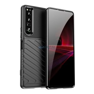 Szilikon telefonvédő (közepesen ütésálló, csíkos, dombor minta) FEKETE Sony Xperia 1 IV (XQ-CT62)