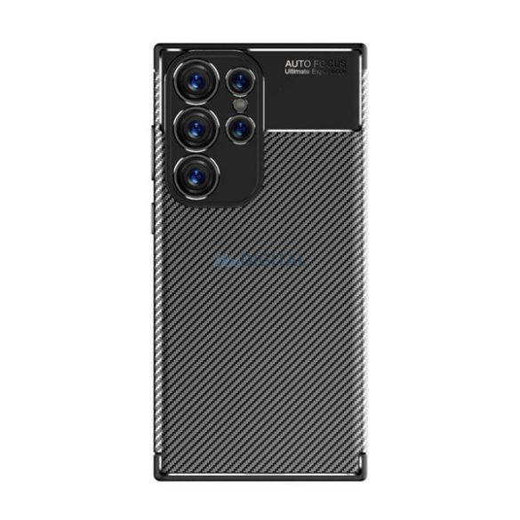 Szilikon telefonvédő (közepesen ütésálló, légpárnás sarok, karbon minta) FEKETE Samsung Galaxy S23 Ultra (SM-S918)