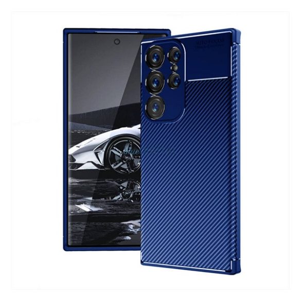 Szilikon telefonvédő (közepesen ütésálló, légpárnás sarok, karbon minta) SÖTÉTKÉK Samsung Galaxy S23 Ultra (SM-S918)