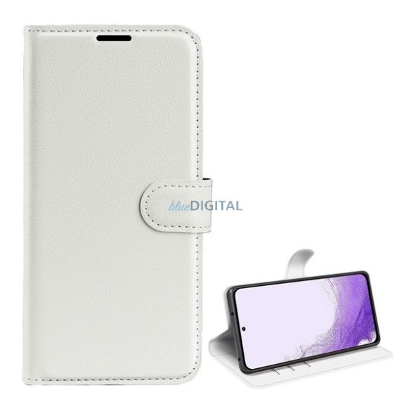 Tok álló, bőr hatású (FLIP, oldalra nyíló, asztali tartó funkció, prémium) FEHÉR Samsung Galaxy S23 (SM-S911)