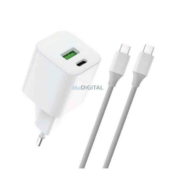 4-OK hálózati töltő USB+Type-C aljzat (30W, GaN, PD gyorstöltő 3.0 + Type-C kábel) FEHÉR