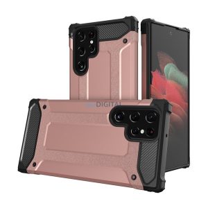 Defender műanyag telefonvédő (közepesen ütésálló, légpárnás sarok, szilikon belső, fémhatás) ROZÉARANY Samsung Galaxy S23 Ultra (SM-S918)
