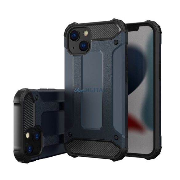 Defender műanyag telefonvédő (közepesen ütésálló, légpárnás sarok, szilikon belső, fémhatás) SÖTÉTKÉK Apple iPhone 14