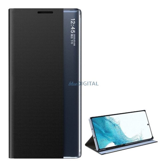Tok álló, bőr hatású (FLIP, oldalra nyíló, asztali tartó funkció, hívószámkijelzés, View Window) FEKETE Samsung Galaxy S23 Ultra (SM-S918)