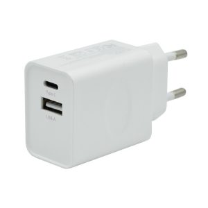 Hálózati töltő USB+Type-C aljzat (33W, gyorstöltő) FEHÉR