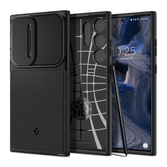 SPIGEN OPTIK ARMOR műanyag telefonvédő (szilikon keret, kamera védelem) FEKETE Samsung Galaxy S23 Ultra (SM-S918)