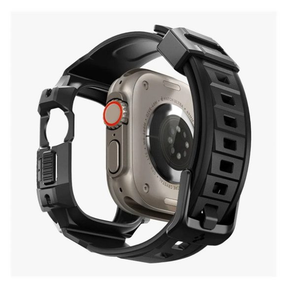 SPIGEN RUGGED ARMOR PRO pótszíj (egyedi méret, szilikon, ütésállóság + szilikon keret) FEKETE Apple Watch Ultra 49mm