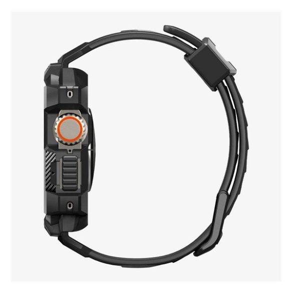 SPIGEN RUGGED ARMOR PRO pótszíj (egyedi méret, szilikon, ütésállóság + szilikon keret) FEKETE Apple Watch Ultra 49mm