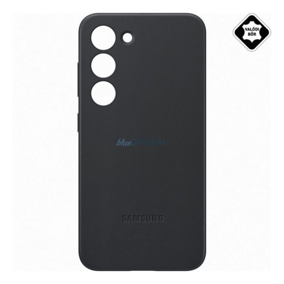 SAMSUNG műanyag telefonvédő (valódi bőr hátlap) FEKETE Samsung Galaxy S23 (SM-S911)