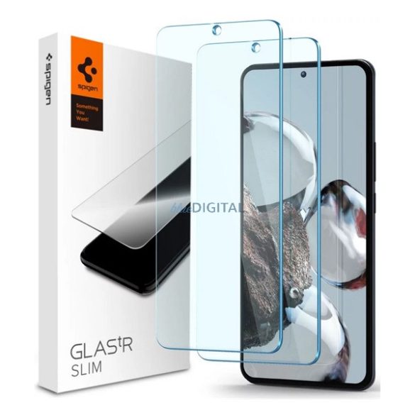 SPIGEN EZ FIT képernyővédő üveg 2db (2.5D, tokbarát, ultravékony, 0.2mm, 9H + segédkeret) ÁTLÁTSZÓ Xiaomi 12T, Xiaomi 12T Pro