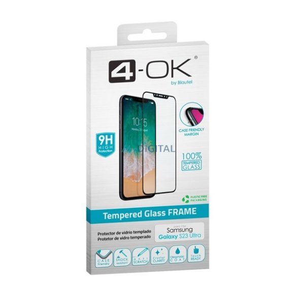 4-OK képernyővédő üveg (3D, íves, karcálló, tokbarát, ujjlenyomat olvasó, 9H) FEKETE Samsung Galaxy S23 Ultra (SM-S918)
