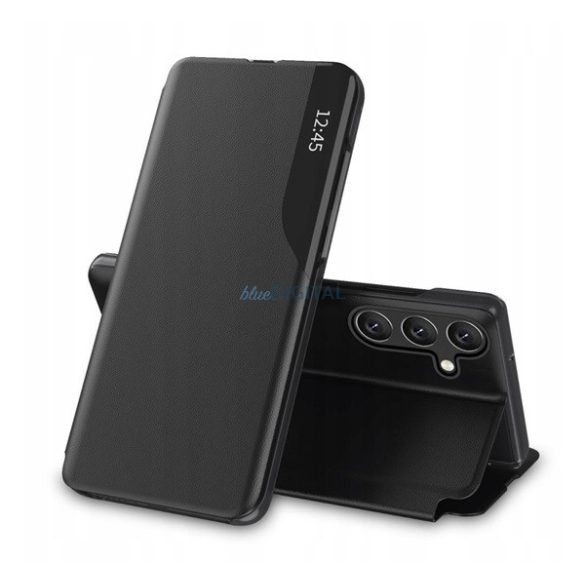 Tok álló, ECO bőr hatású (aktív FLIP, oldalra nyíló, asztali tartó funkció, hívószám kijelzés, View Window) FEKETE Samsung Galaxy A34 5G (SM-A346)