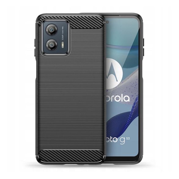 Szilikon telefonvédő (közepesen ütésálló, légpárnás sarok, szálcsiszolt, karbon minta) FEKETE Motorola Moto G53 (XT2335)