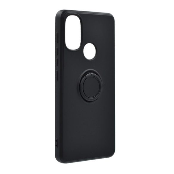 Szilikon telefonvédő (telefontartó gyűrű, mikrofiber plüss belső, beépített fémlemez, kamera védelem) FEKETE Motorola Moto E20 (XT2155), Motorola Moto E30 (XT2159), Motorola Moto E40 (XT215