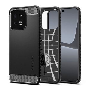 SPIGEN RUGGED ARMOR szilikon telefonvédő (közepesen ütésálló, légpárnás sarok, karbon minta) FEKETE Xiaomi 13