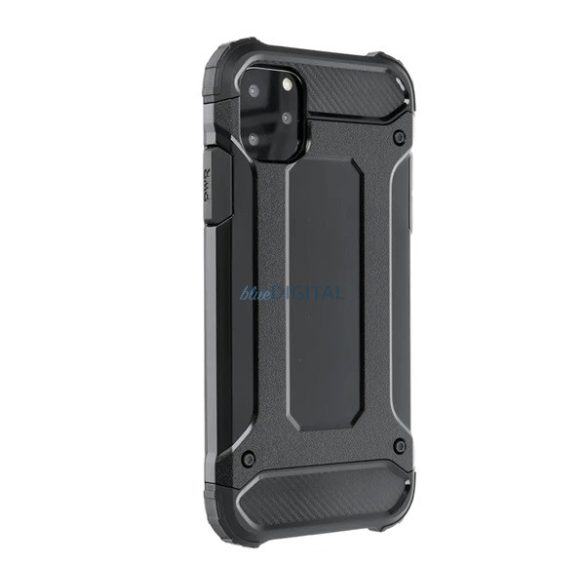 Defender műanyag telefonvédő (közepesen ütésálló, légpárnás sarok, szilikon belső, fémhatás) FEKETE Samsung Galaxy A14 4G (SM-A145), Samsung Galaxy A14 5G (SM-A146)