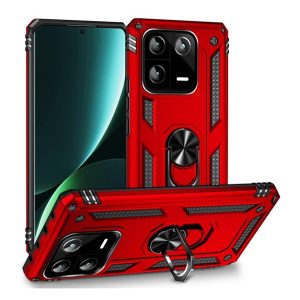 Defender műanyag telefonvédő (közepesen ütésálló, szilikon belső, telefontartó gyűrű, beépített fémlemez) PIROS Xiaomi 13 Pro