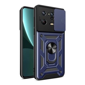 Defender műanyag telefonvédő (közepesen ütésálló, szilikon belső, telefontartó gyűrű, kamera védelem) SÖTÉTKÉK Xiaomi 13 Pro