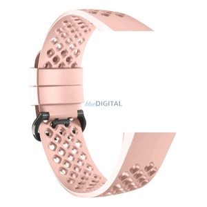 DEVIA DELUXE SPORT MESH pótszíj (egyedi méret, szilikon, állítható, lyukacsos, légáteresztő, L méret) RÓZSASZÍN Fitbit Charge 3, Fitbit Charge 4