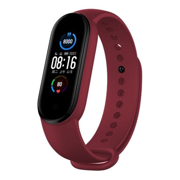 DEVIA DELUXE SPORT pótszíj (egyedi méret, szilikon, állítható) BORDÓ Xiaomi Mi Band 5, Xiaomi Mi Band 6