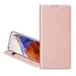 DUX DUCIS SKIN PRO tok álló, bőr hatású (FLIP, oldalra nyíló, bankkártya tartó, asztali tartó funkció) ROZÉARANY Xiaomi Poco X5 5G