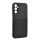 Műanyag telefonvédő (szilikon keret, közepesen ütésálló, beépített fémlemez, bőr hatású hátlap, csíkos minta) FEKETE Samsung Galaxy A34 5G (SM-A346)