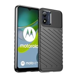   Szilikon telefonvédő (közepesen ütésálló, csíkos, dombor minta) FEKETE Motorola Moto E13