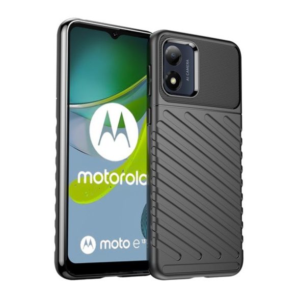 Szilikon telefonvédő (közepesen ütésálló, csíkos, dombor minta) FEKETE Motorola Moto E13