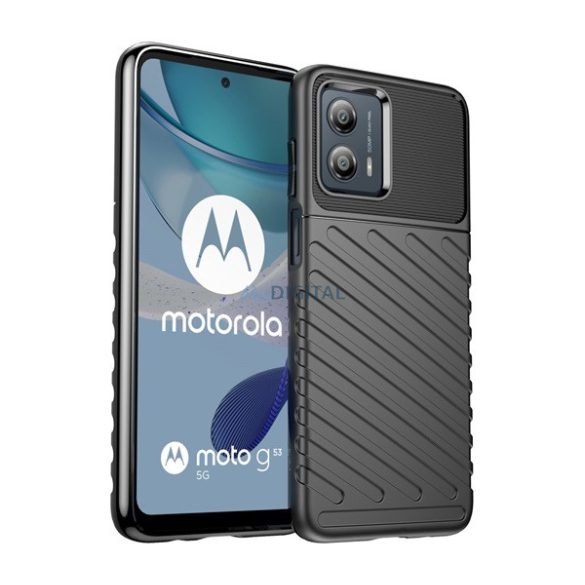 Szilikon telefonvédő (közepesen ütésálló, csíkos, dombor minta) FEKETE Motorola Moto G53 (XT2335)
