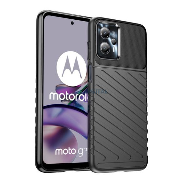 Szilikon telefonvédő (közepesen ütésálló, csíkos, dombor minta) FEKETE Motorola Moto G13, Motorola Moto G23