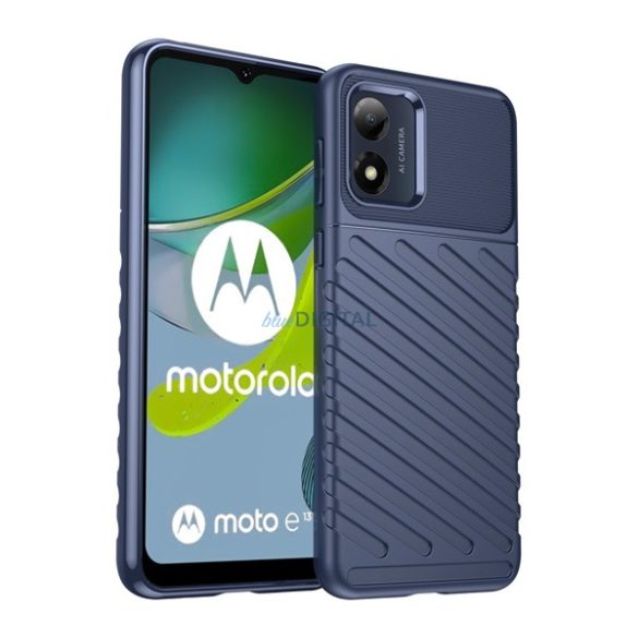 Szilikon telefonvédő (közepesen ütésálló, csíkos, dombor minta) SÖTÉTKÉK Motorola Moto E13