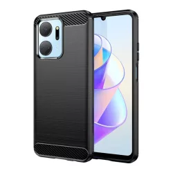   Szilikon telefonvédő (közepesen ütésálló, légpárnás sarok, szálcsiszolt, karbon minta) FEKETE Honor X7a