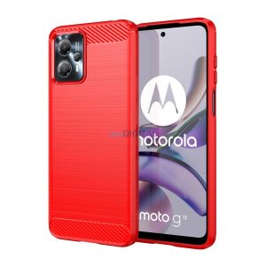 Szilikon telefonvédő (közepesen ütésálló, légpárnás sarok, szálcsiszolt, karbon minta) PIROS Motorola Moto G13, Motorola Moto G23