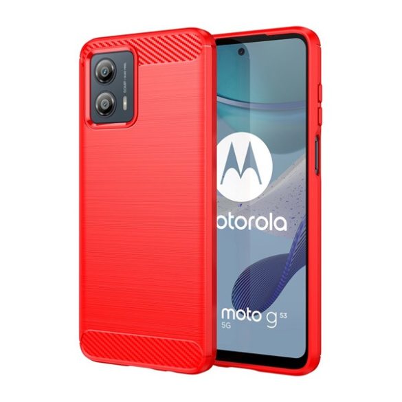 Szilikon telefonvédő (közepesen ütésálló, légpárnás sarok, szálcsiszolt, karbon minta) PIROS Motorola Moto G53 (XT2335)