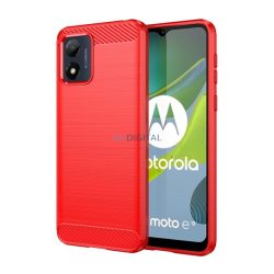   Szilikon telefonvédő (közepesen ütésálló, légpárnás sarok, szálcsiszolt, karbon minta) PIROS Motorola Moto E13