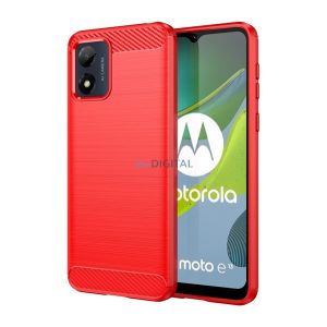 Szilikon telefonvédő (közepesen ütésálló, légpárnás sarok, szálcsiszolt, karbon minta) PIROS Motorola Moto E13