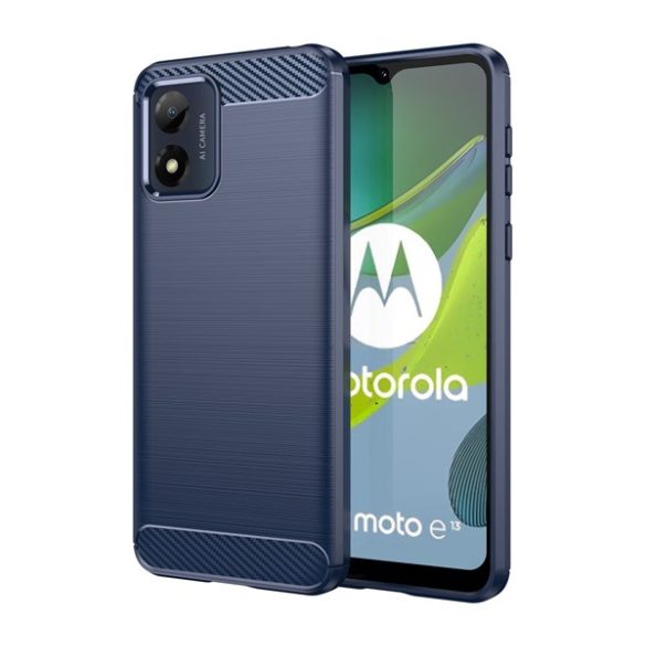 Szilikon telefonvédő (közepesen ütésálló, légpárnás sarok, szálcsiszolt, karbon minta) SÖTÉTKÉK Motorola Moto E13