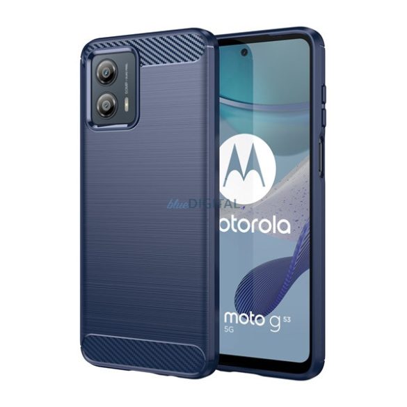 Szilikon telefonvédő (közepesen ütésálló, légpárnás sarok, szálcsiszolt, karbon minta) SÖTÉTKÉK Motorola Moto G53 (XT2335)