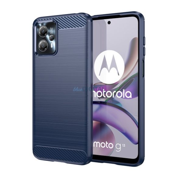 Szilikon telefonvédő (közepesen ütésálló, légpárnás sarok, szálcsiszolt, karbon minta) SÖTÉTKÉK Motorola Moto G13, Motorola Moto G23