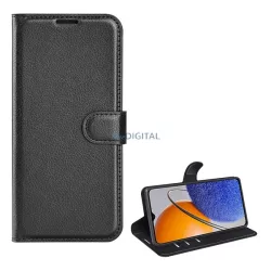   Tok álló, bőr hatású (FLIP, oldalra nyíló, asztali tartó funkció, prémium) FEKETE Huawei Nova Y61