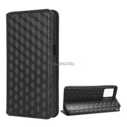   Tok álló, bőr hatású (FLIP, oldalra nyíló, asztali tartó funkció, teljes 3D rombusz minta, prémium) FEKETE Motorola Moto G13, Motorola Moto G23