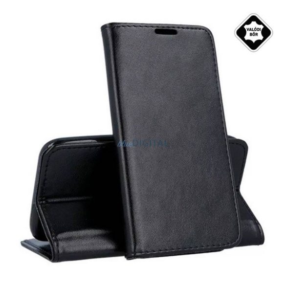 Tok álló, valódi bőr (FLIP, oldalra nyíló, asztali tartó funkció) FEKETE Samsung Galaxy A14 4G (SM-A145), Samsung Galaxy A14 5G (SM-A146)