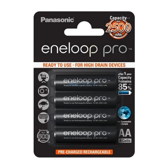 PANASONIC ENELOOP PRO elem (AA, BK-3HCDE, 1.2V, 2500mAh Ni-MH, újratölthető) 4db/csomag