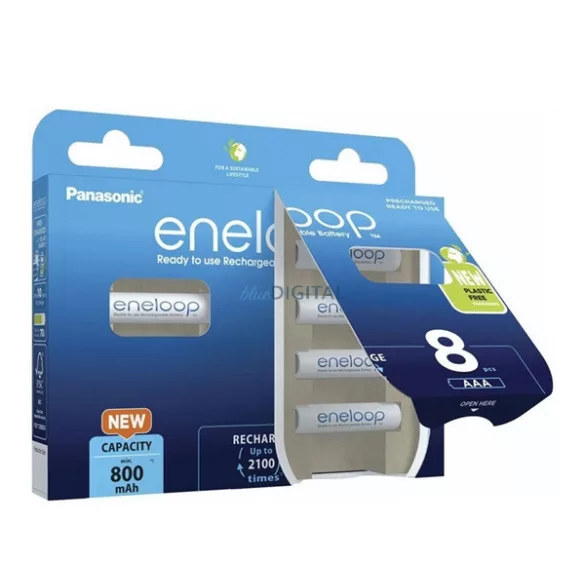 PANASONIC ENELOOP elem (AAA, BK-4MCDE/8BE, 1.2V, 800mAh Ni-MH, újratölthető) 8db/csomag