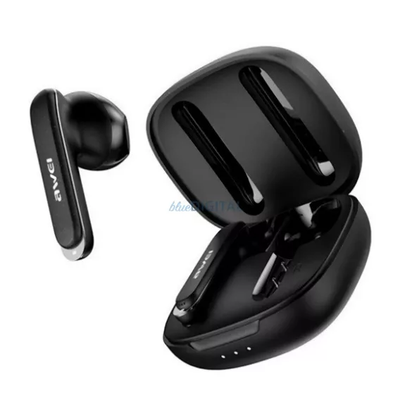 AWEI T66 bluetooth fülhallgató SZTEREO (v5.3, TWS, mikrofon, vízálló, aktív zajszűrő + töltőtok) FEKETE