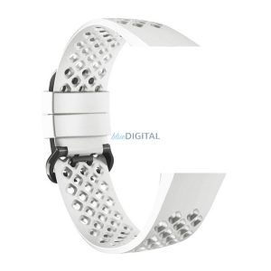 DEVIA DELUXE SPORT MESH pótszíj (egyedi méret, szilikon, állítható, lyukacsos, légáteresztő, S méret) FEHÉR Fitbit Charge 3, Fitbit Charge 4